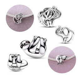 Silver 925 Openwork Elephant Hanging Sloth Charms Beads Fit Bracelet for Women Diy Fine Jewelry Making