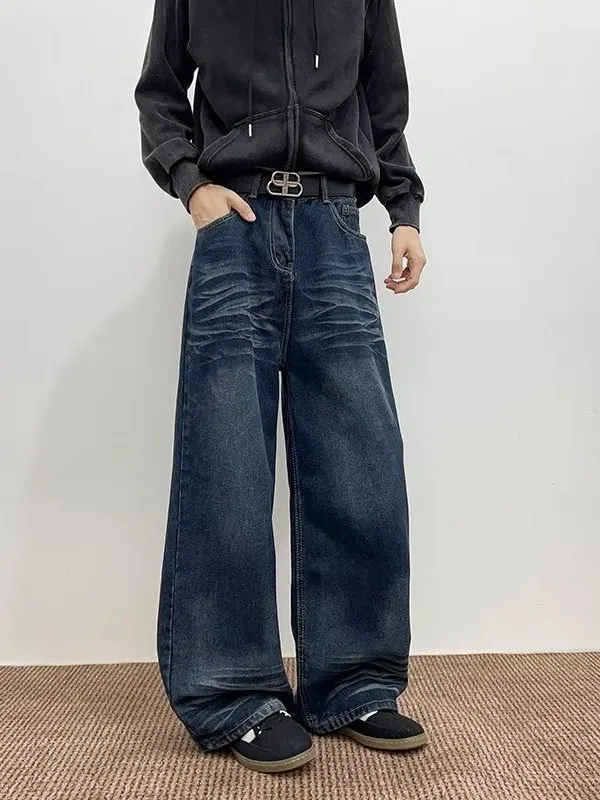 

Retro Distred Wide Leg Straight Cut Men's Jeans CleanFit Spring Autumn New Sle Vintage Look Casual Comfortable Denim Pants