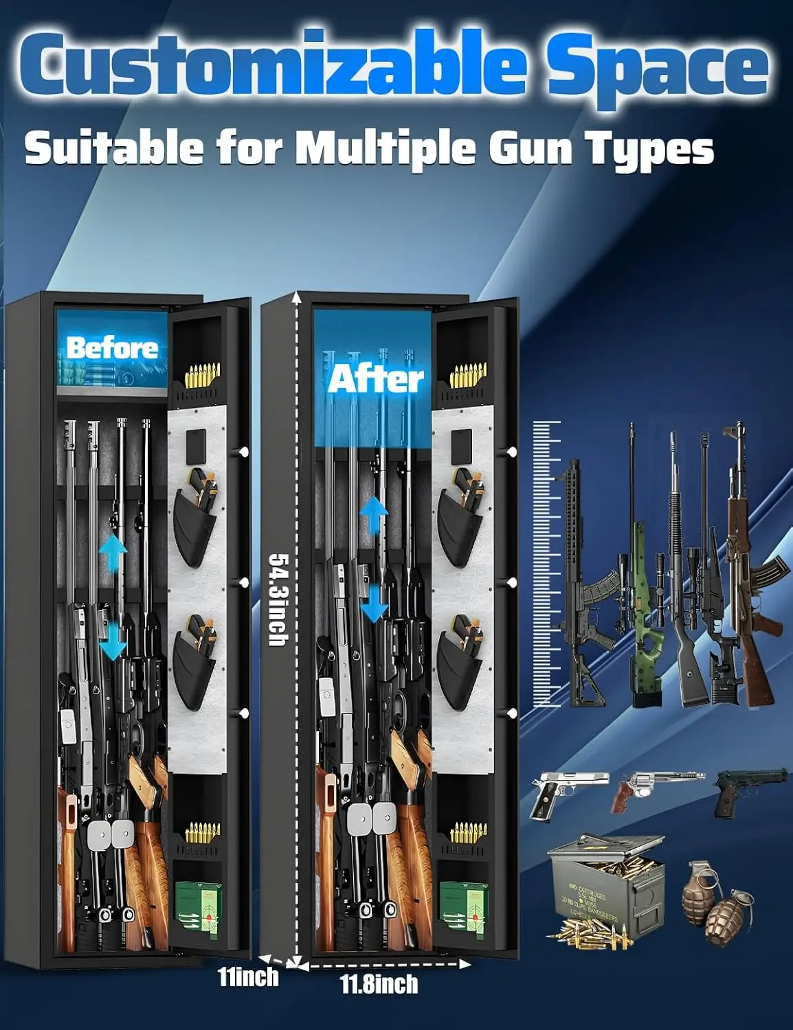 5-6 Gun Safe Electronic Gun Safes for Rifles and Pistols, Large Rifle Safes with Adjustable Gun Racks, and Quick Access Gun Cabi