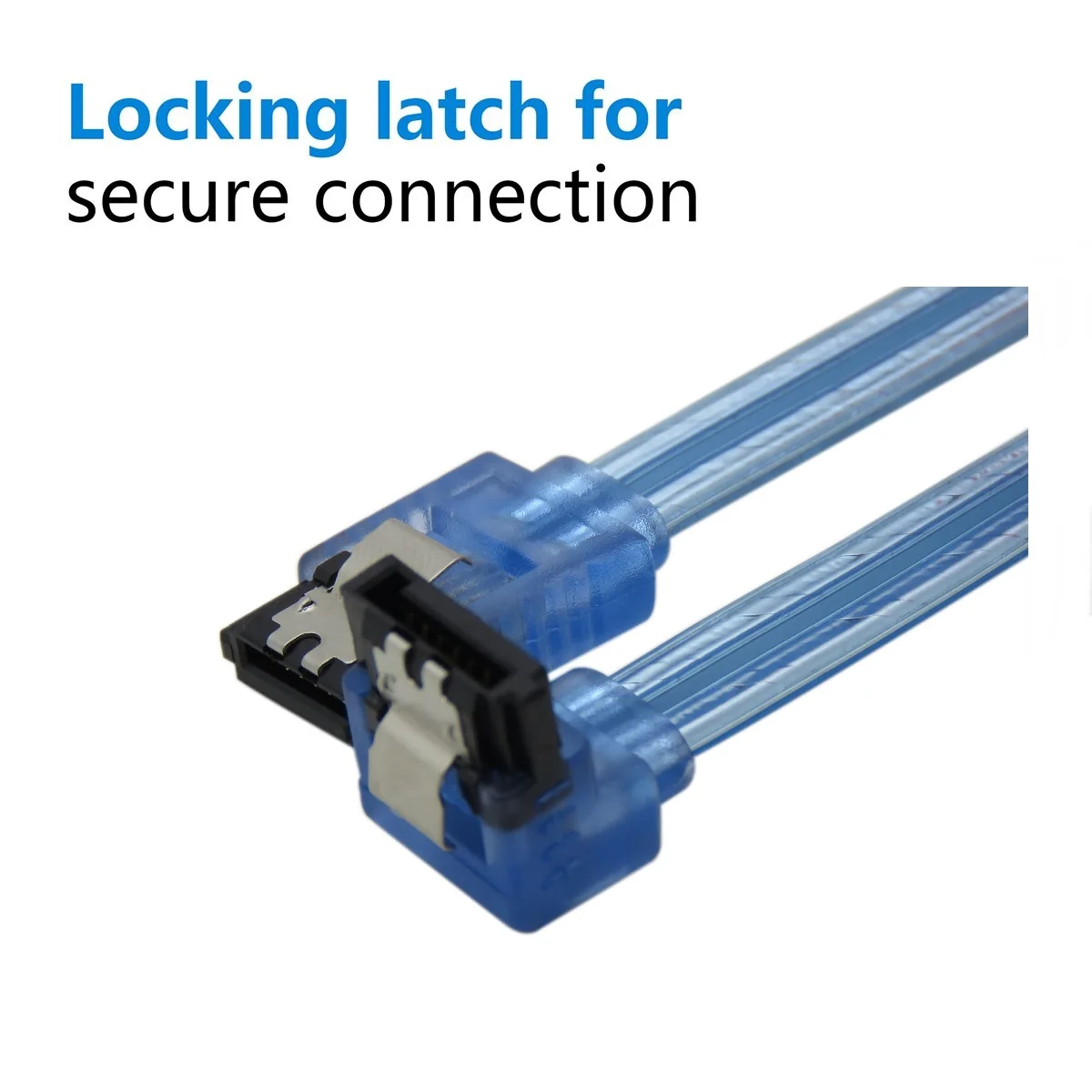 

2PCS CableDeconn SATA III Cable 12Gbps 7pin Female Straight to Straight Angle Female Data Cable with Locking Latch 0.5m 1m Blue