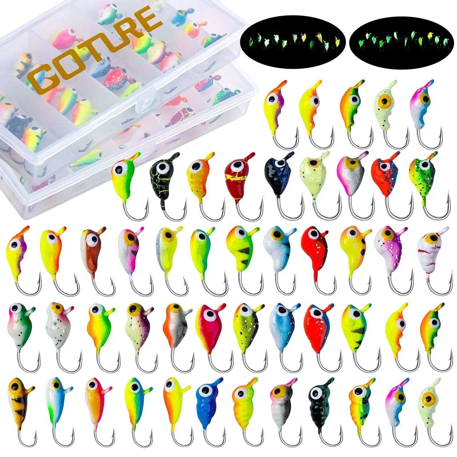 Goture Ice Jigging Lures Set Luminous Ice Fishing Gear Bass Crappie Jigs lures Various Styles of Winter Lures Quality Jig for Ic