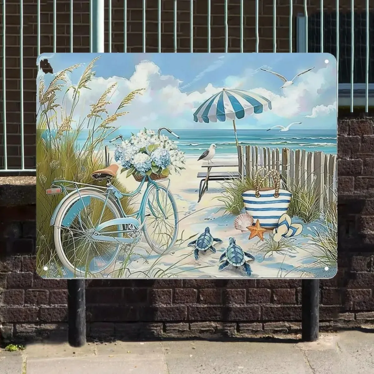 لافتة قصدير عتيقة لكرسي الشاطئ الريفي - ديكور ذو طابع بحري، مثالية لتصفيف جدران الحمام وأجواء الساحلية #6