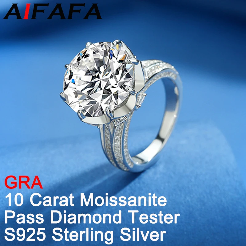 

10 Carat D Color Moissanite Rings for Women Sparkling Big Moissanita Brilliant Lab Diamond 925 Silver Fine Jewelry Wholesale