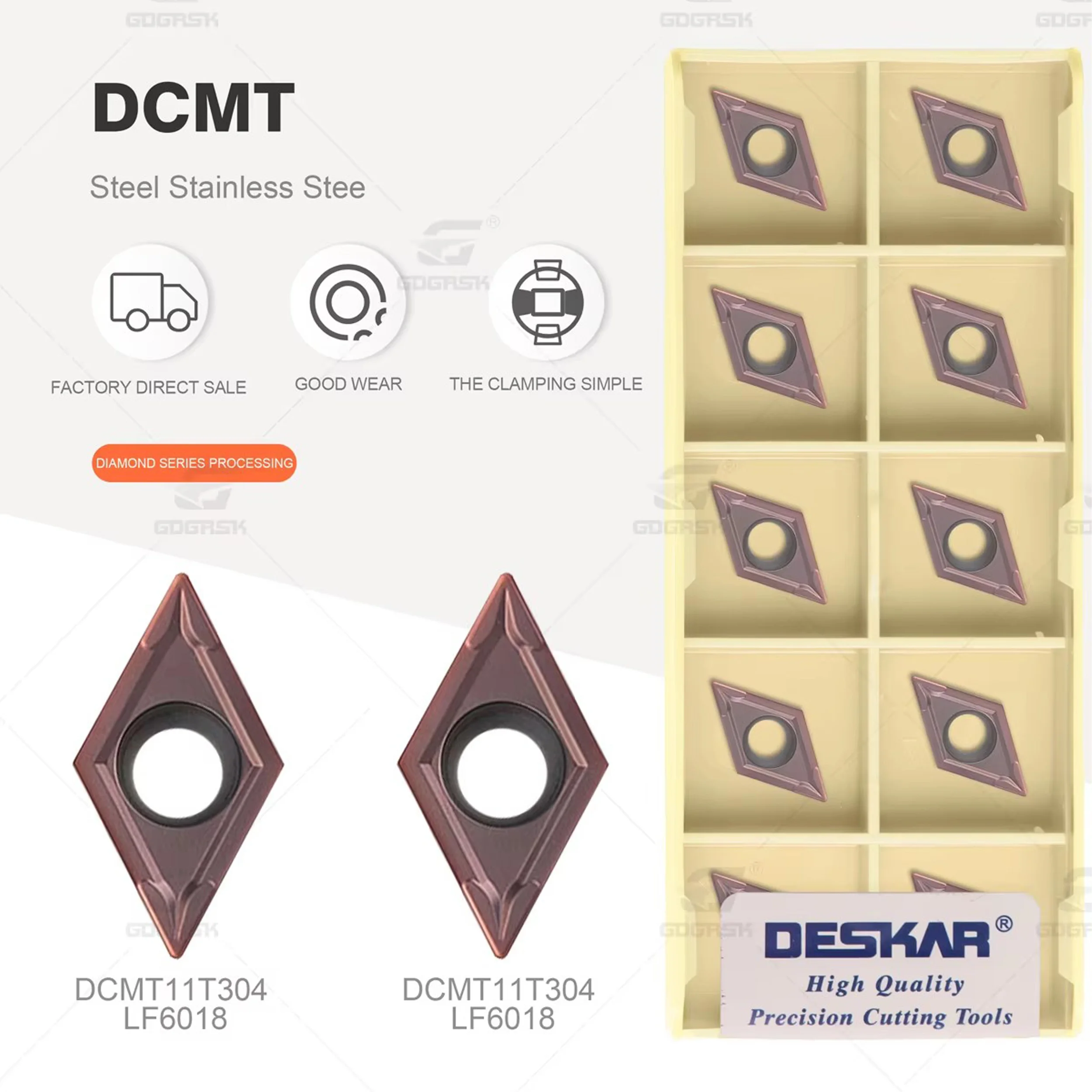 

DESKAR DCMT11T304 LF6018 DCMT11T308 LF6018 Internal turning insert CNC lathe turning tools Carbide inserts,stainless steel tools