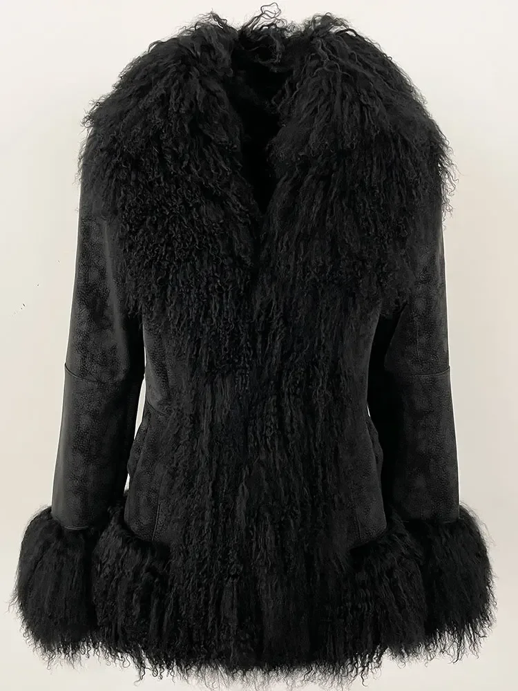 Autumn Winter New Women Coat Real Natural Mongolia Sheep Fur Turn-down Collar New Fashion Jacket Thick Warm Casual Overwear