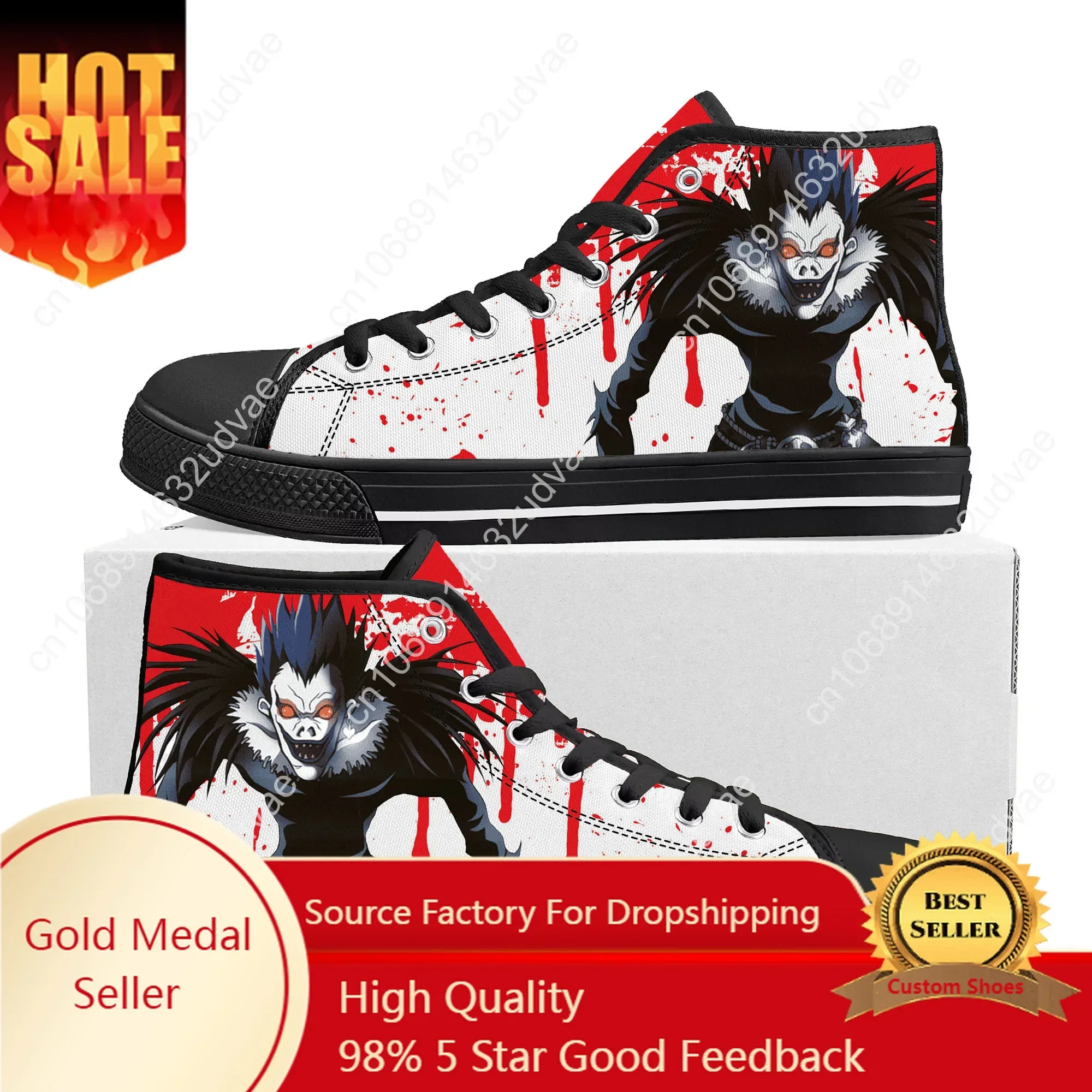 

Demon Ryuk Horror Death Note High Top Sneakers High Quality Mens Womens Teenager Canvas Sneaker Casual Couple Shoes Custom Shoe