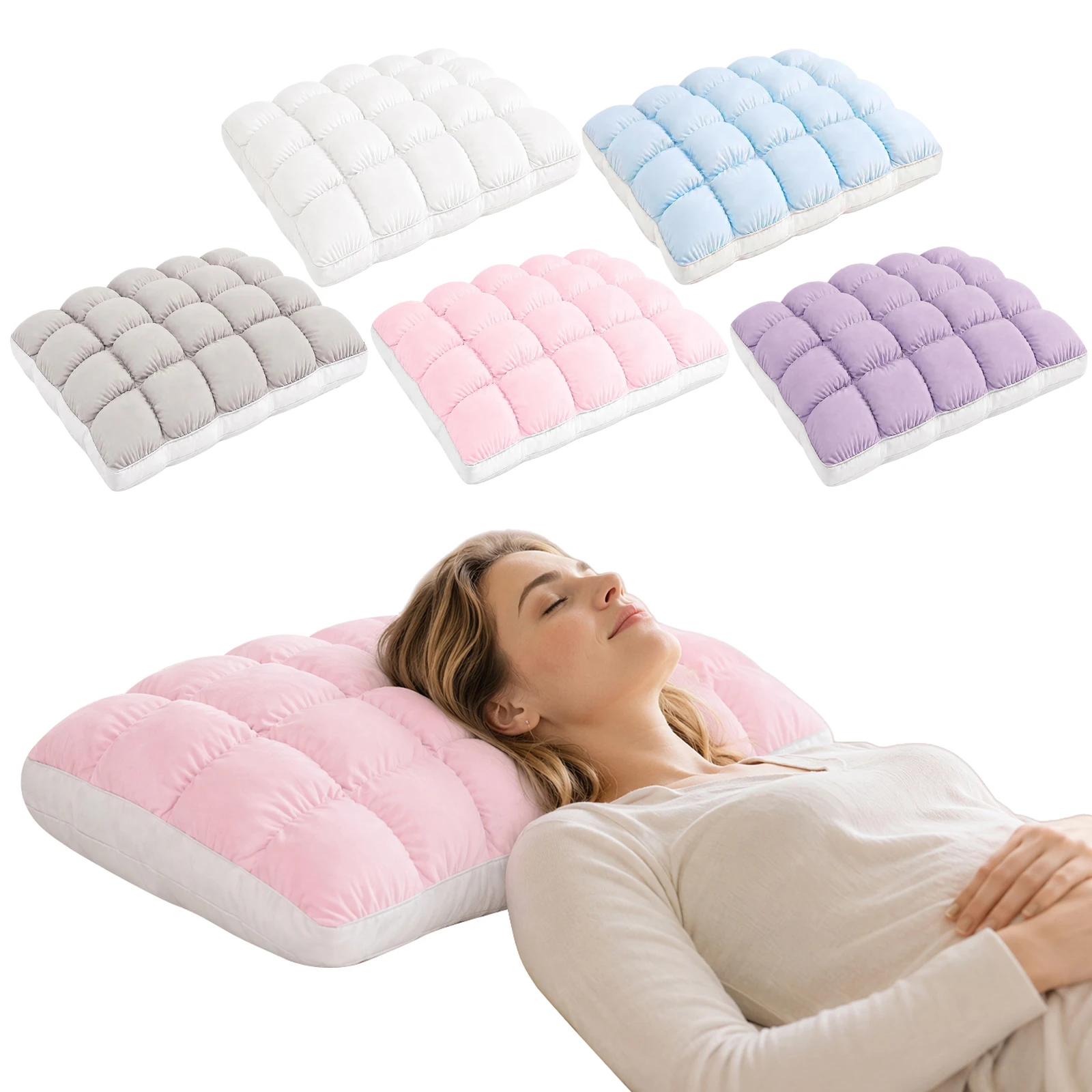 Puff Pillow Guest Room Cloud Bread Puff Pillow Fluffy Quilted Dome Down Alternative Fill Nylon Shell Hotel Style Soft Pillow