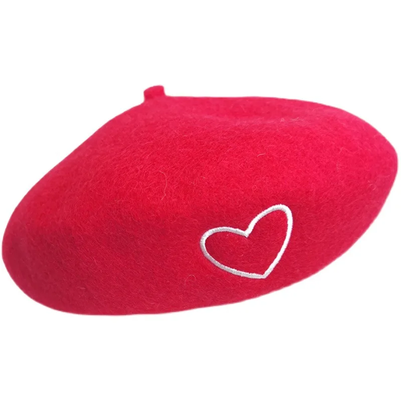 Baby Kids Girls Beret French Artist Warm Wool Winter Beanie Hat Retro Vintage Plain Beret Solid Color Elegant Love Heart Hat