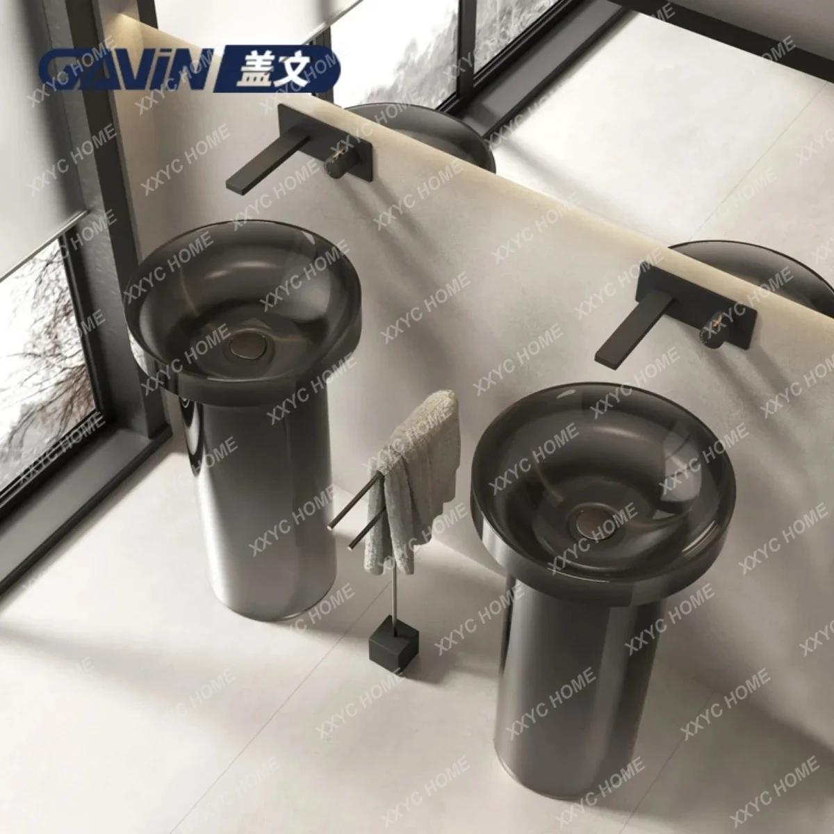 TTArt Transparent Washbasin Floor Column Basin Bathroom Hotel Washbasin Customization53