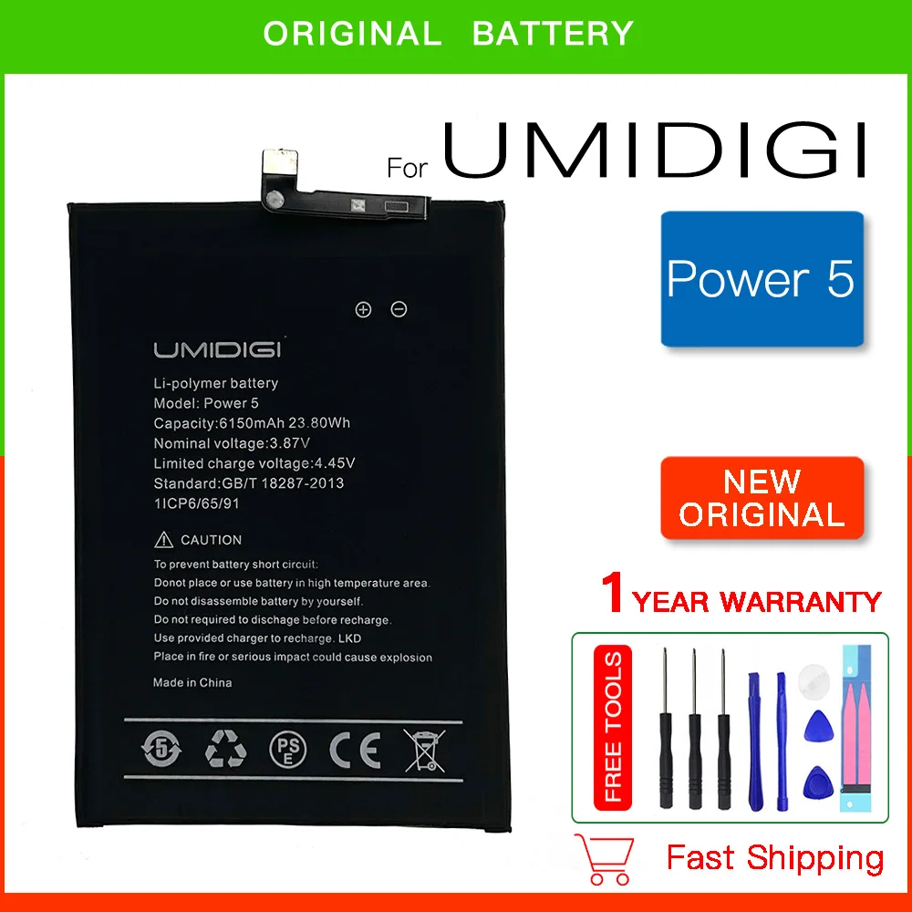 100% Original 6150mAh Power 5 Mobile Phone Replacement Battery For UMI Umidigi Power 5 Bison X10 Bison X10 Pro phone Batteria