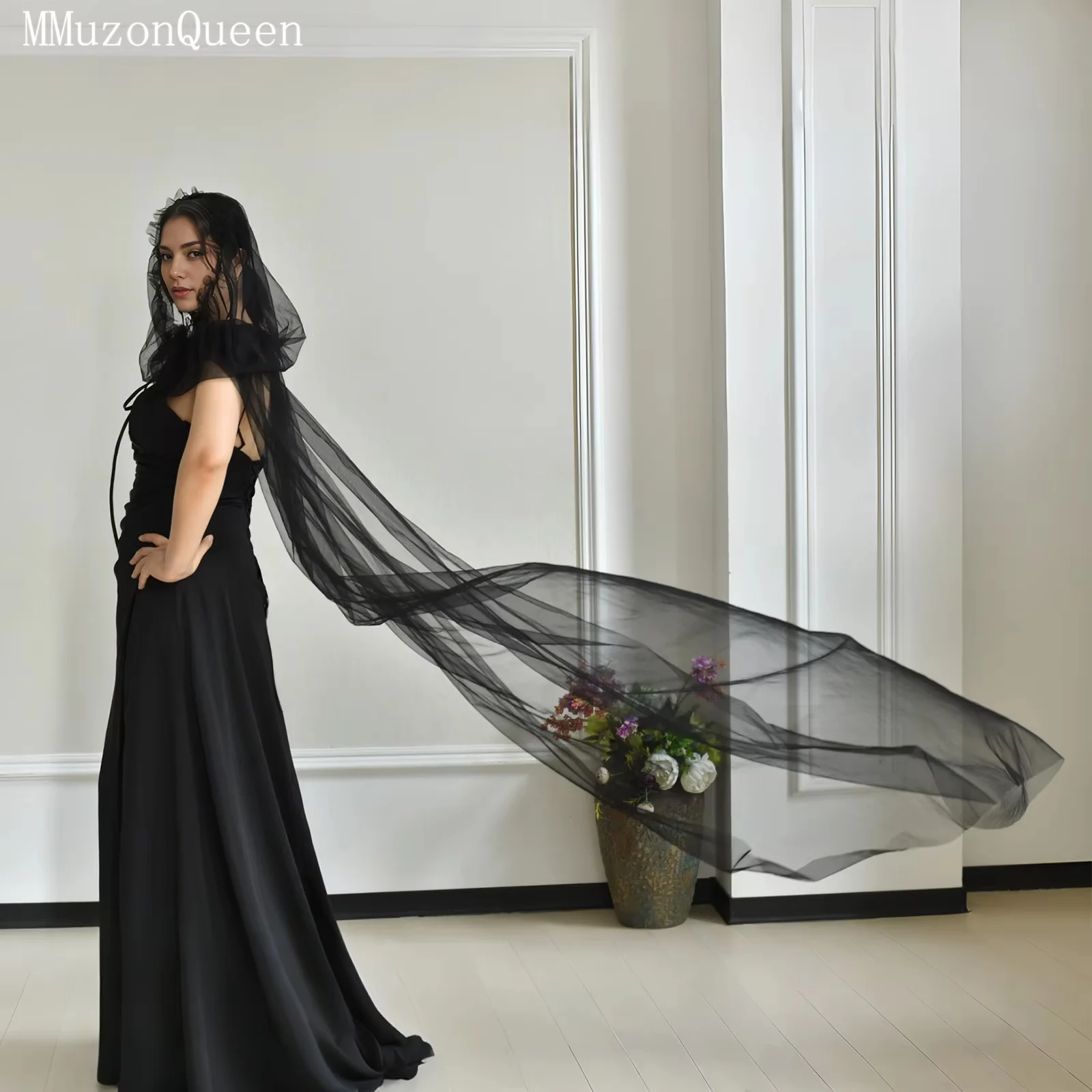 

TOPQUEEN черная свадебная шаль, шляпа, свадебная женская толстовка с галстуком, длинная накидка на Хэллоуин, настраиваемый плащ для оперного выступления MG75