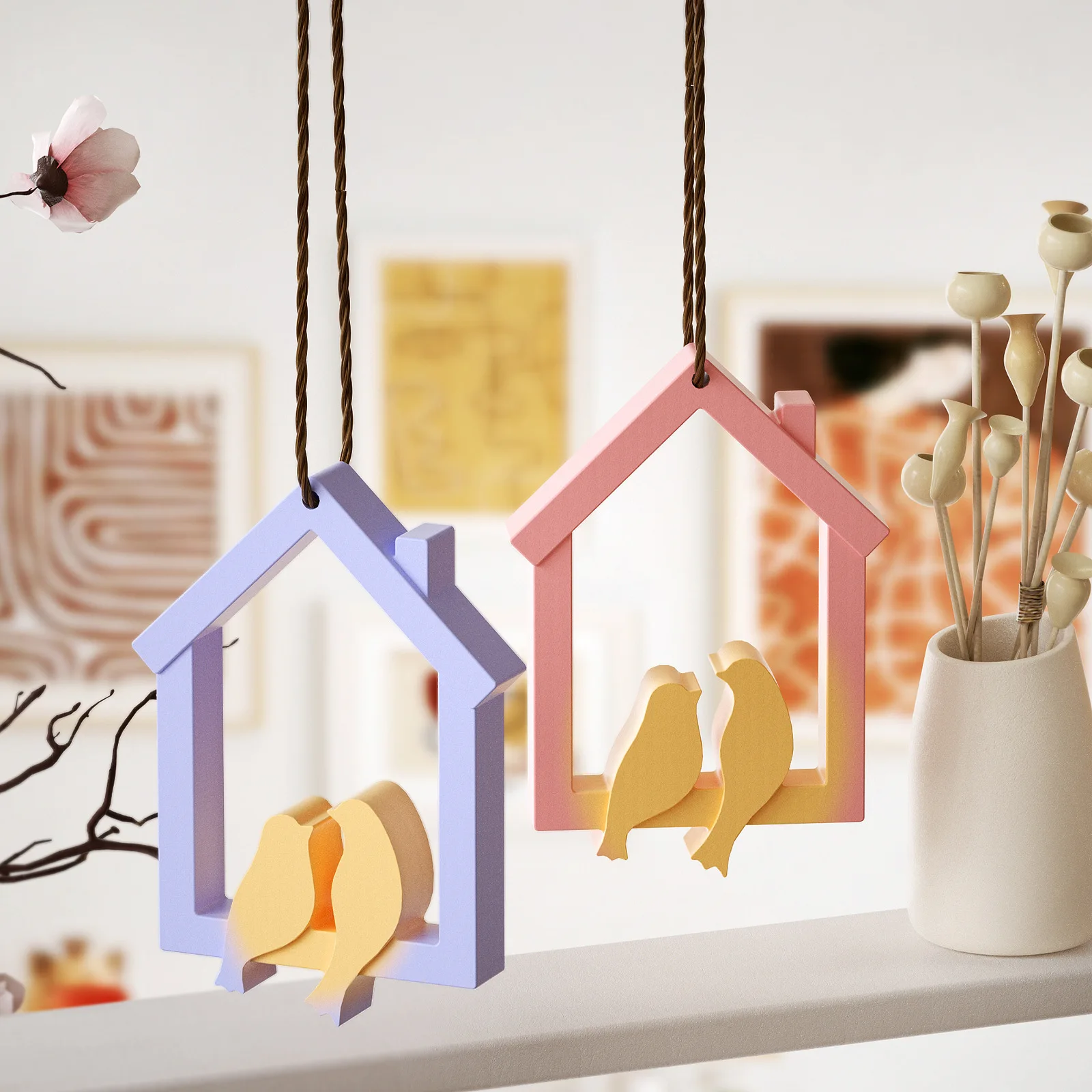 House Bird Hanging Plaster Ornament Hanging Silicone Mold Diy Crystal Drip Resin Mirror Christmas Home Decorations Mould