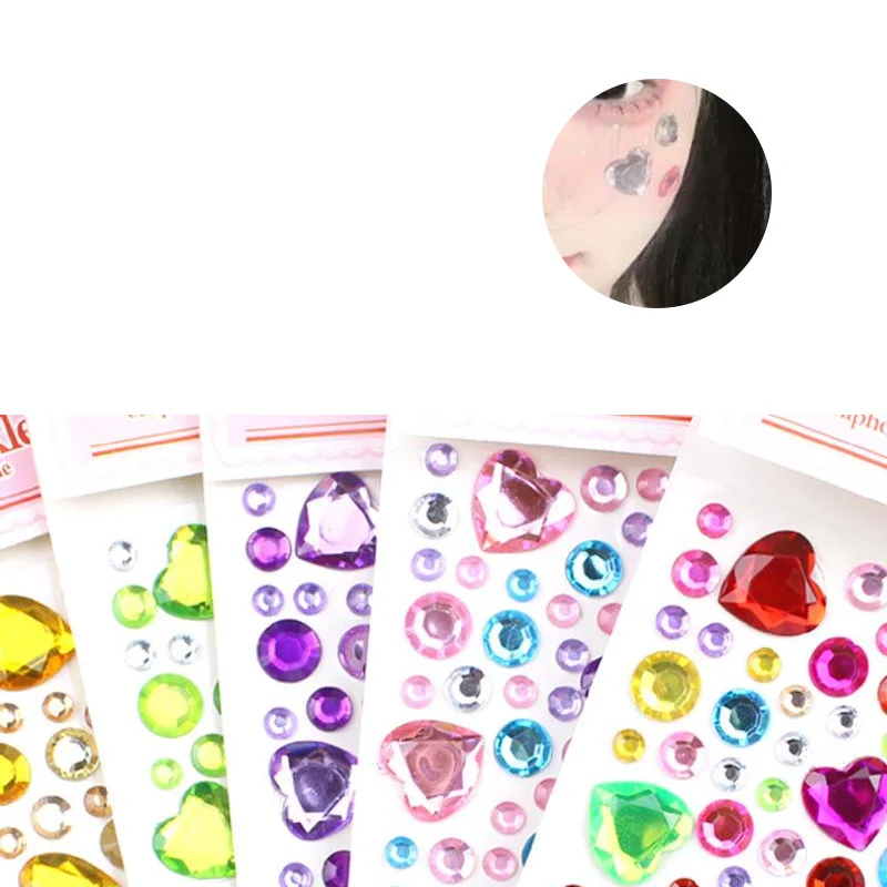 

Colorful Heart Shape Gem Sticker 3d Face Rhinestone Tattoo Eyeshadow Stickers Festival Party Stage Body Makeup Bling