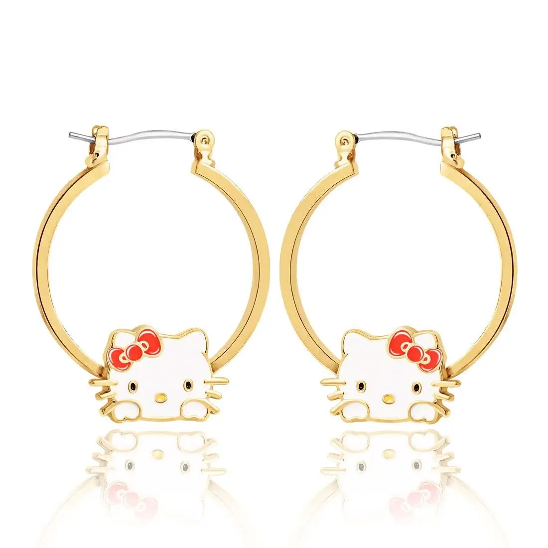 Cute Sanrio Hello Kitty Womens Hoop Earrings Gold Flash Plated and Enamel Cartoon Earrings Girls Birthday Gift Anime Accessories