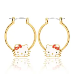 Sanrio Hello Kitty Gold Hoop Brincos para Mulheres, Chapeado e Esmalte, Brincos Cartoon, Presente de Aniversário, Acessórios Anime, Bonitos, Flash