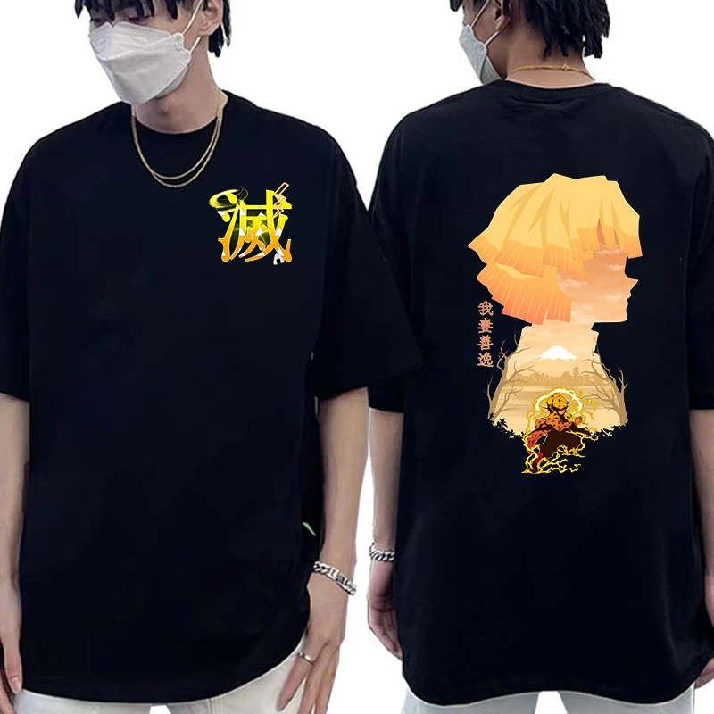 Anime Demon Slayer O Neck T Shirts Hot Anime Agatsuma Zenitsu Manga Printing Short Sleeve T-shirt Casual Summer Tees Clothing