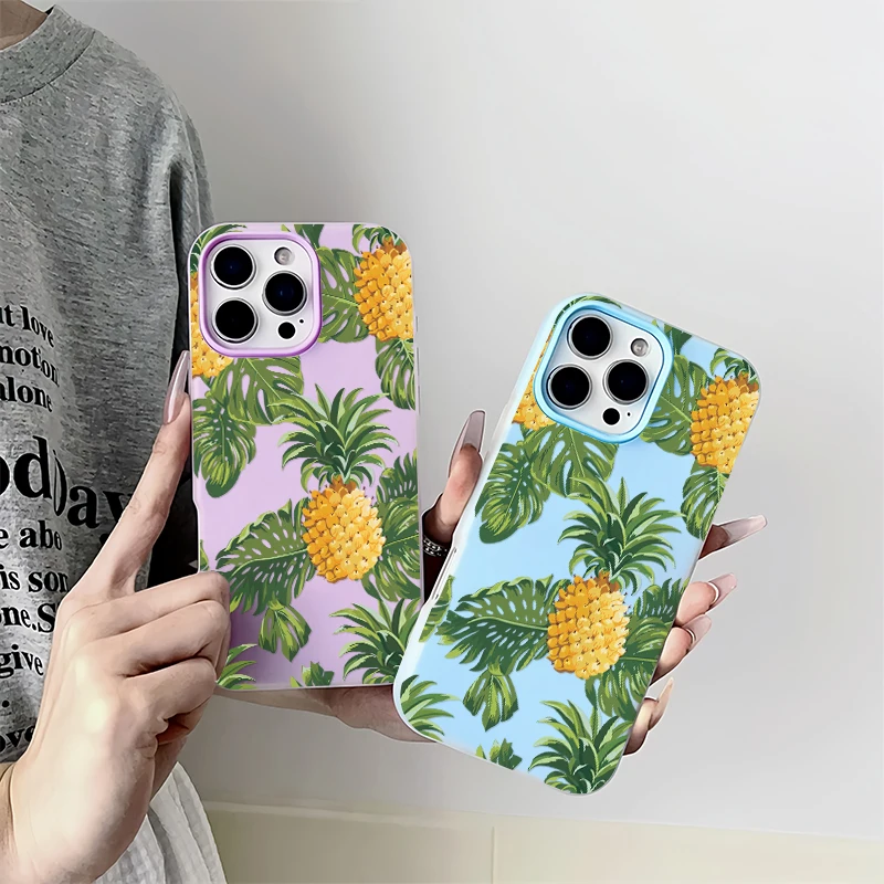 Folhas de abacaxi caso de telefone para iphone 14 pro 16 15 13 11 12 17 pro max 17 ar à prova de choque macio silicone transparente capa fundas