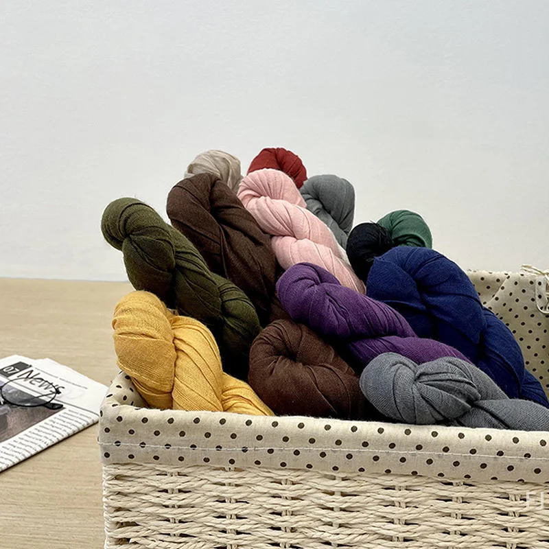 [YU]Korean Style Cotton Linen Folded Women's Scarf Thin Pure Color Simple Match Long Shoulder Wrap Neck Warmer Silk Scarf