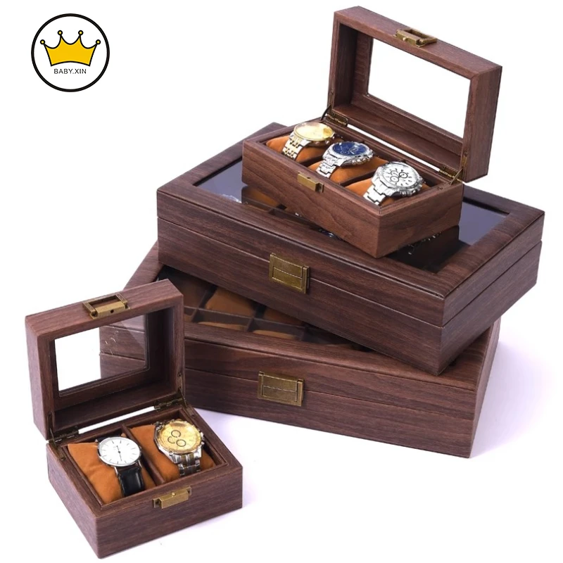 Wood Leather Watch Holder Jewelry Storage Case Glass Top Watch Collection Box Bracelet Watch Display Box