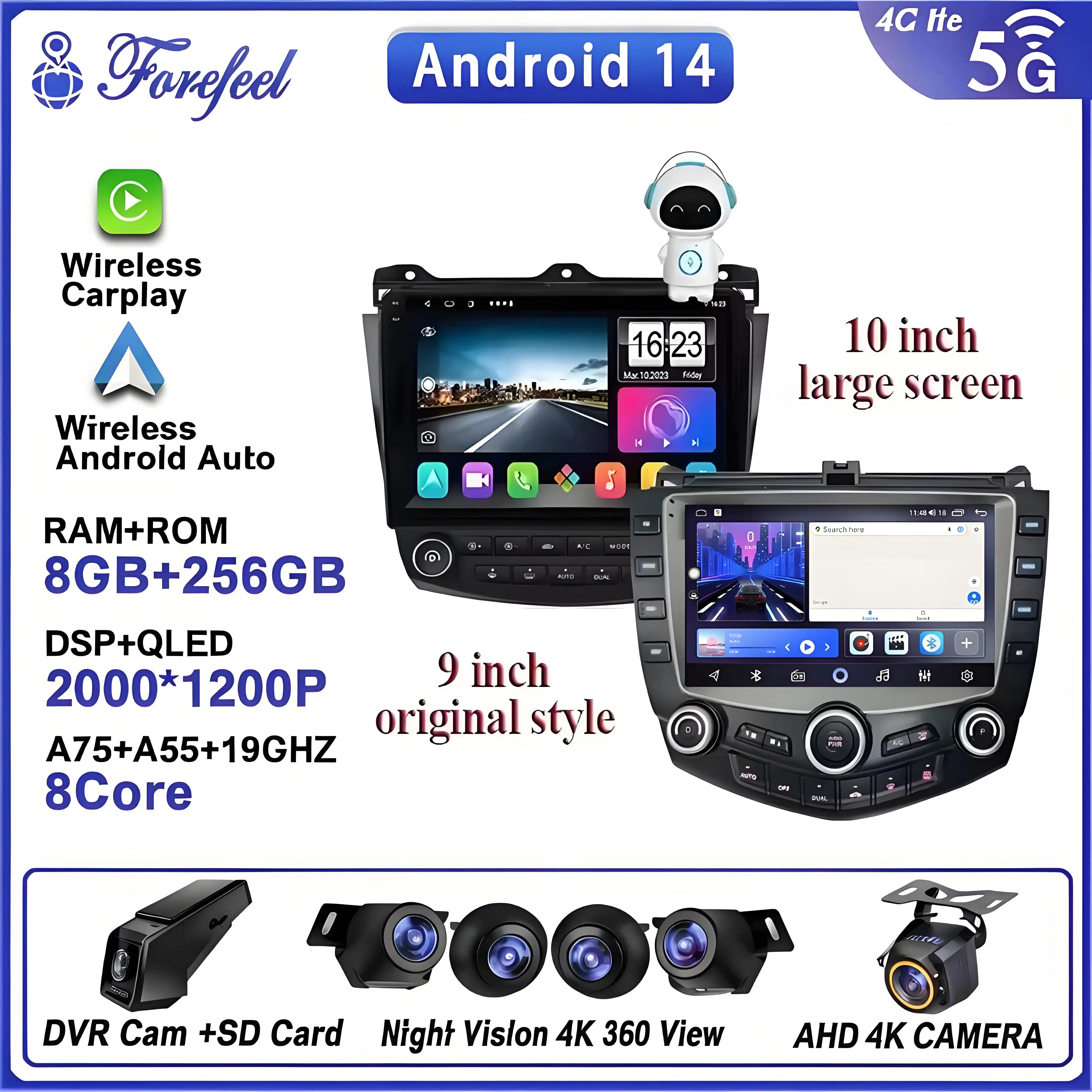 

Головное устройство Android 14 для Honda Accord 7 2003-2007, мультимедийный плеер, GPS-навигация, стерео головное устройство без 2din DVD, QLED-экран 5G
