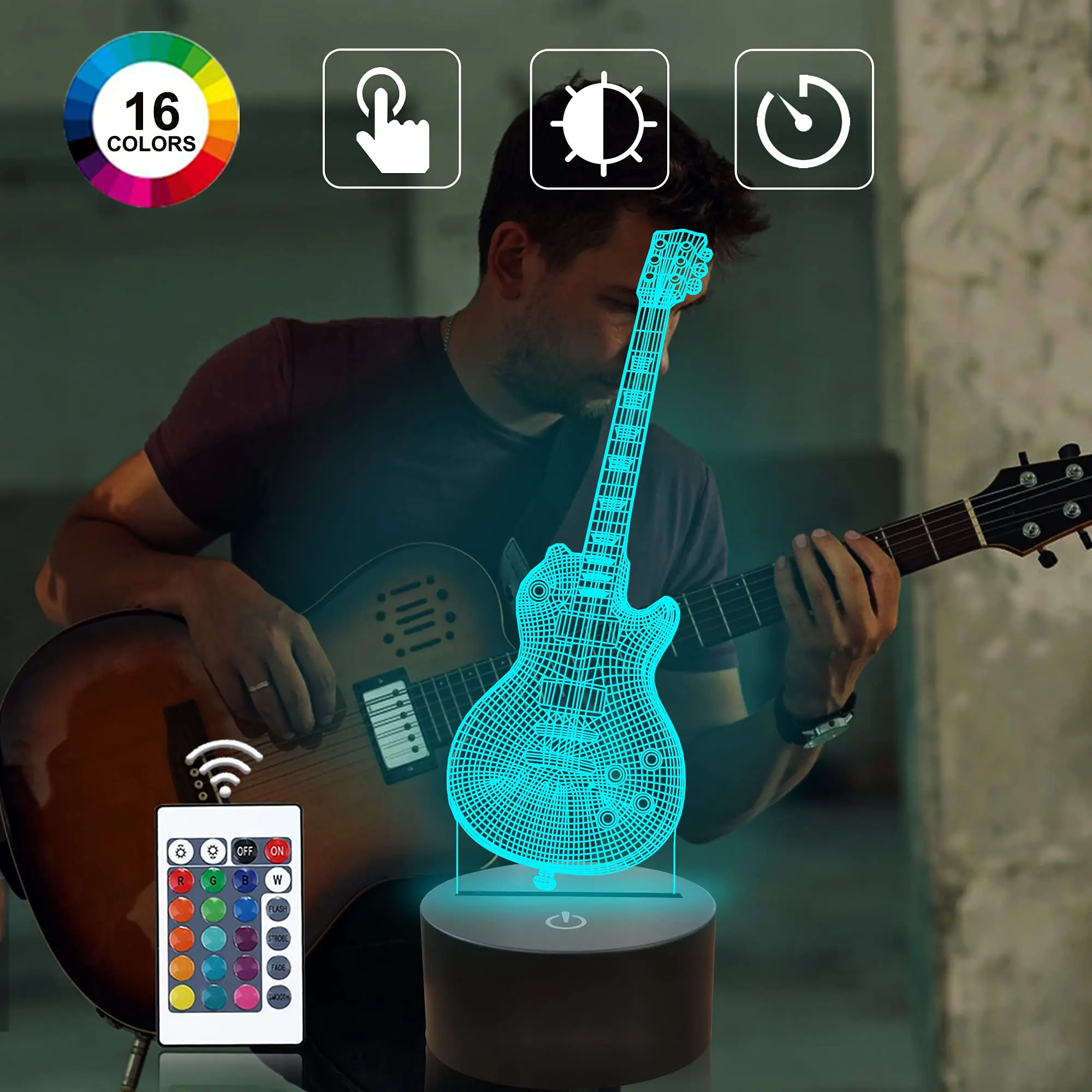 Guitar Lamp Gift, Electric Guitar 3D Night Light Remote Control 16 Color Changing Desk Lamp Kids Room Decor Xmas Birthday Gifts