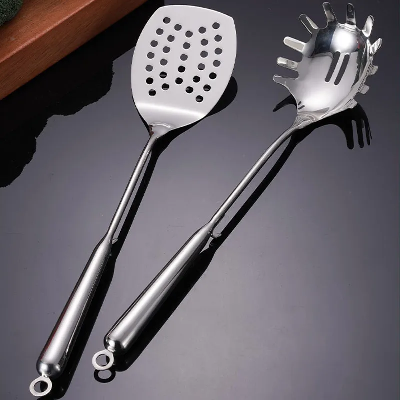 

Durable Stainless Steel Hollow Frying Spatula And Pasta Fork Set With Handle Heat Resistant Design Kitchen Cooking Tools