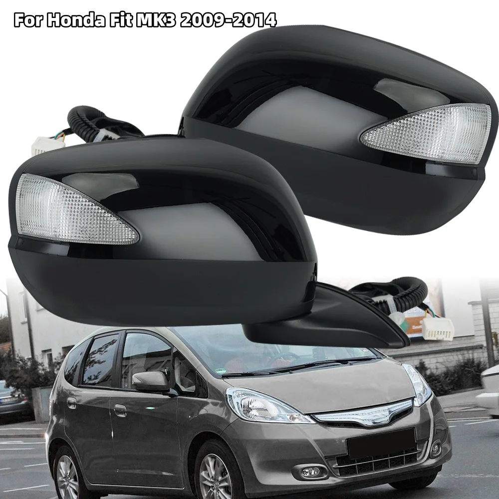 

Side Rearview Door Mirror Assy For Honda Fit MK3 jazz 2009-2014 Mirror Electric manual folding with lamps 5 Pins Gloss Black