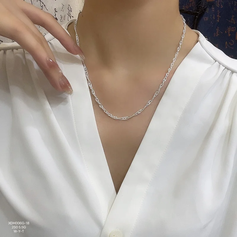 999 Necklace Wave Simple Fashion Silver Plain Collarbone Chain
