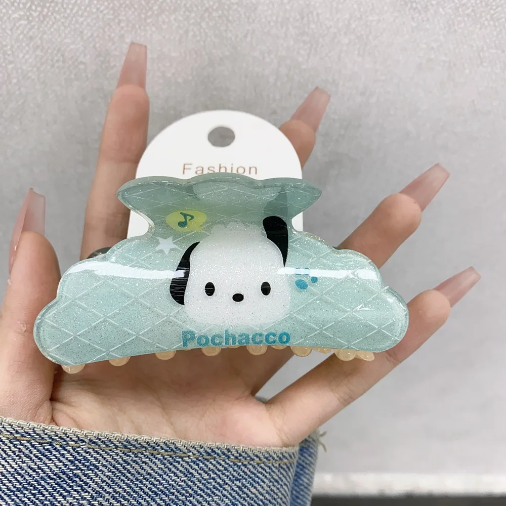 Hello Kitty Sanrio Acrylic Stripe Kuromi Hairclip Women Cute My Melody Hair Claws Girl Cinnamoroll Shark Clip Kids Students Gift