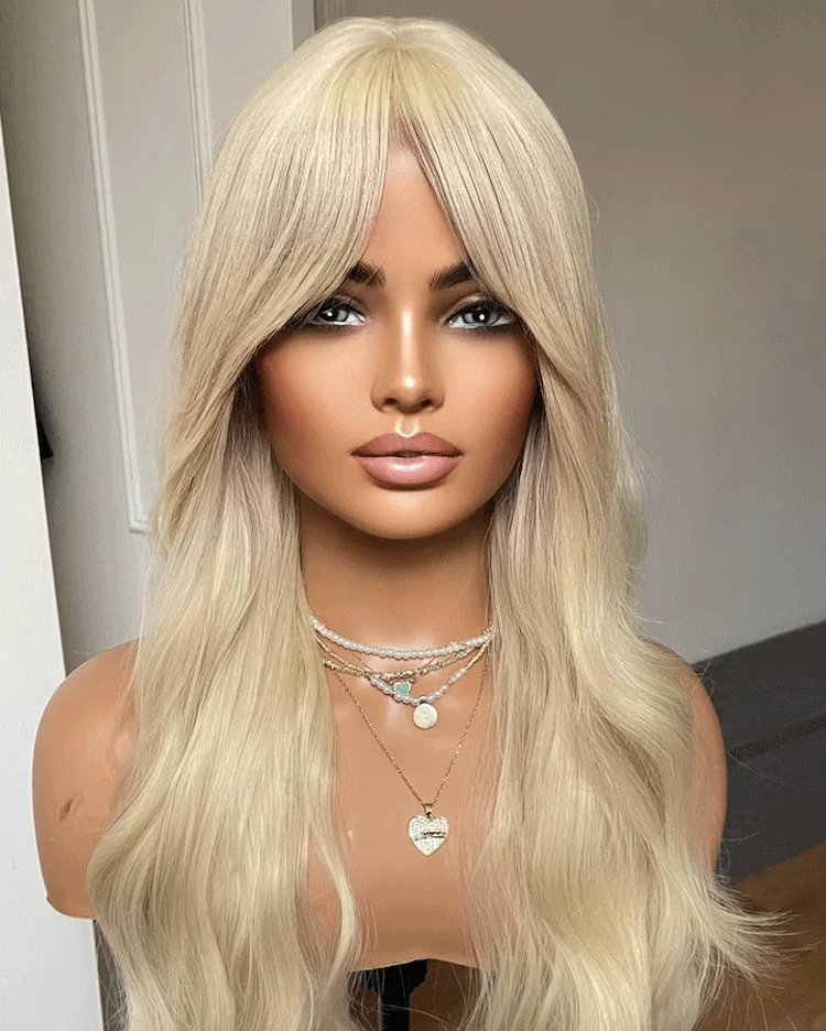 Wig Alami Wig Garis Rambut Telah Dipetik Wig Depan Renda Sintetis Pirang Wig Sintetis Kualitas Tinggi 22 Inci Bergelombang Panjang untuk Wanita