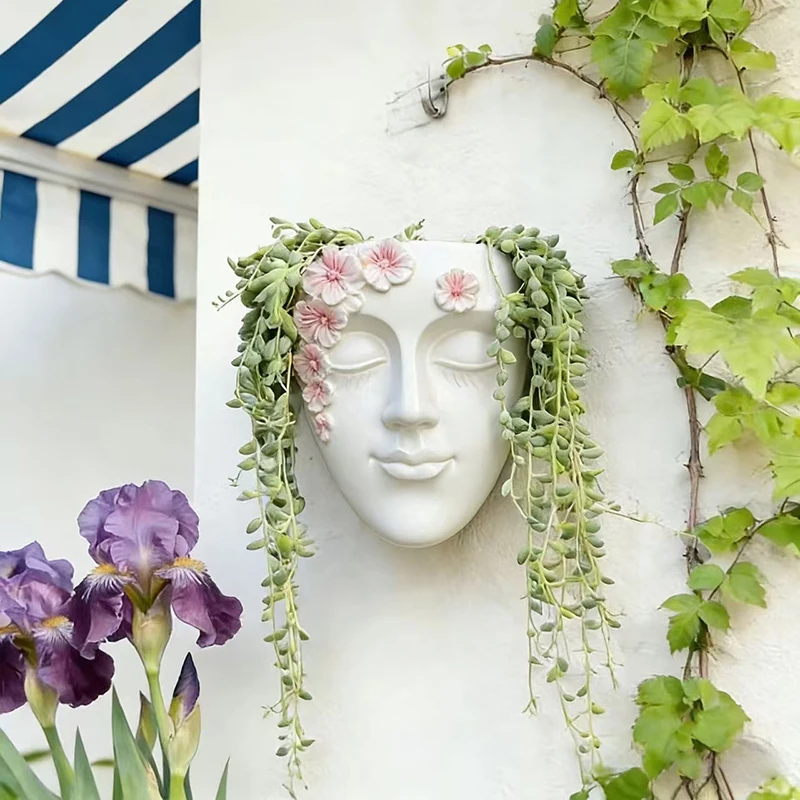 Wand-Blumentopf aus Kunstharz in Weiß, Hängender Sukkulenten-Planter, Künstlerische Wandmontage-Blumentöpfe für Zimmerpflanzen und Heimdekoration
