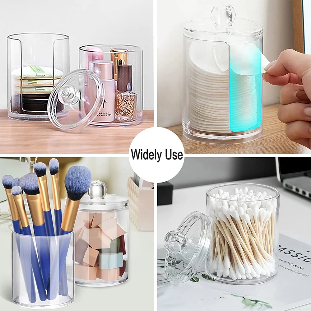 Acrylic Storage Box Bathroom Jar Makeup Organizer Cotton Pad Jewelry Empty Container With Bamboo&Transparent Lid Cosmetics Tool