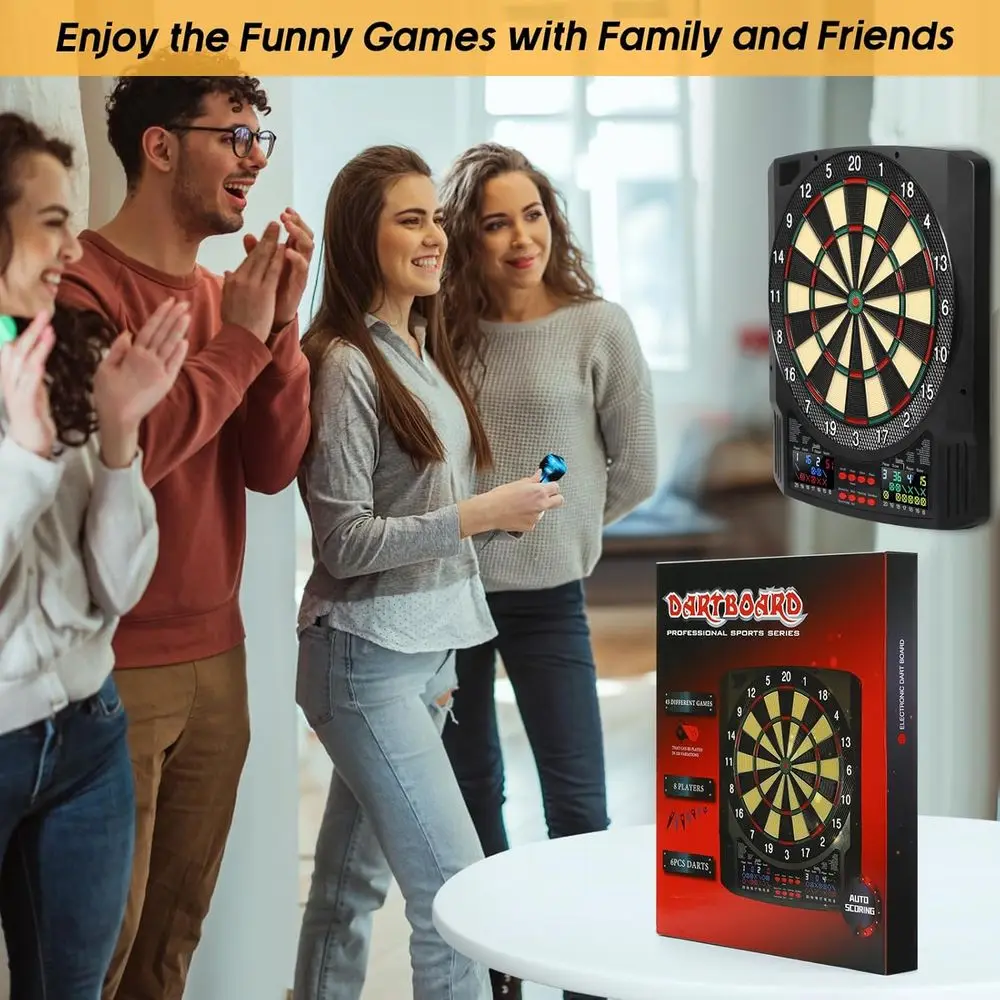 43-Game LED Digital Dartboard with 6 Darts, 100 Tips, and 320 Play Variants