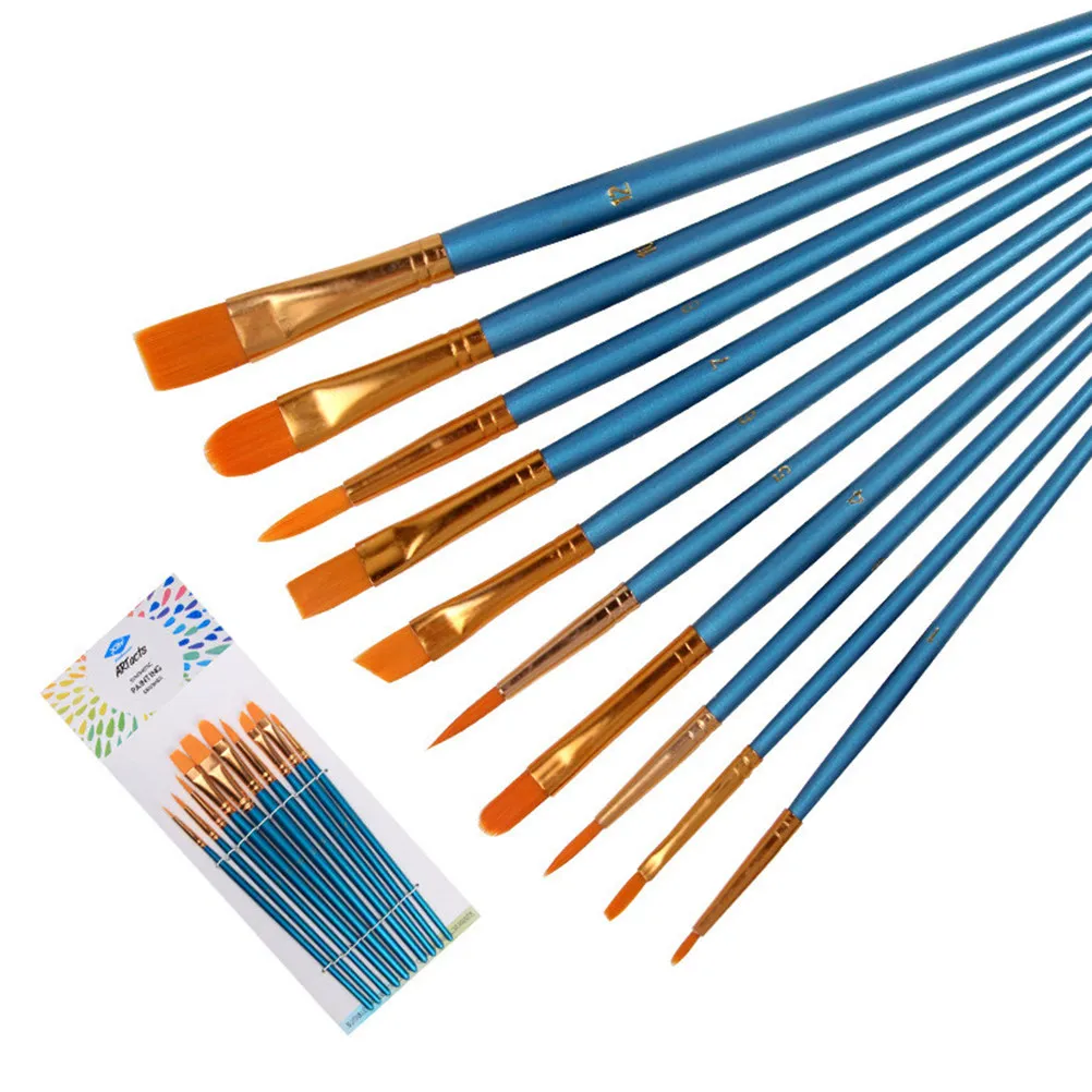 10Pieces Painting Brush Set Watercolor Oil Painting Supplies Round Pointed Tip Multiple Sizes Easy Cleaning and Reshaping Art