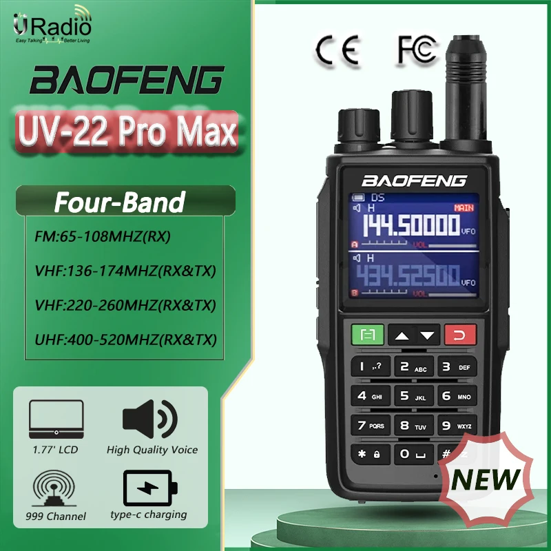 

Baofeng UV-22 Pro Max Walkie Talkie UV-22L Long Range UV-G26 Pro 200-260Mhz USB Type-C High Capacity NOAA 999CH FM Two Way Radio