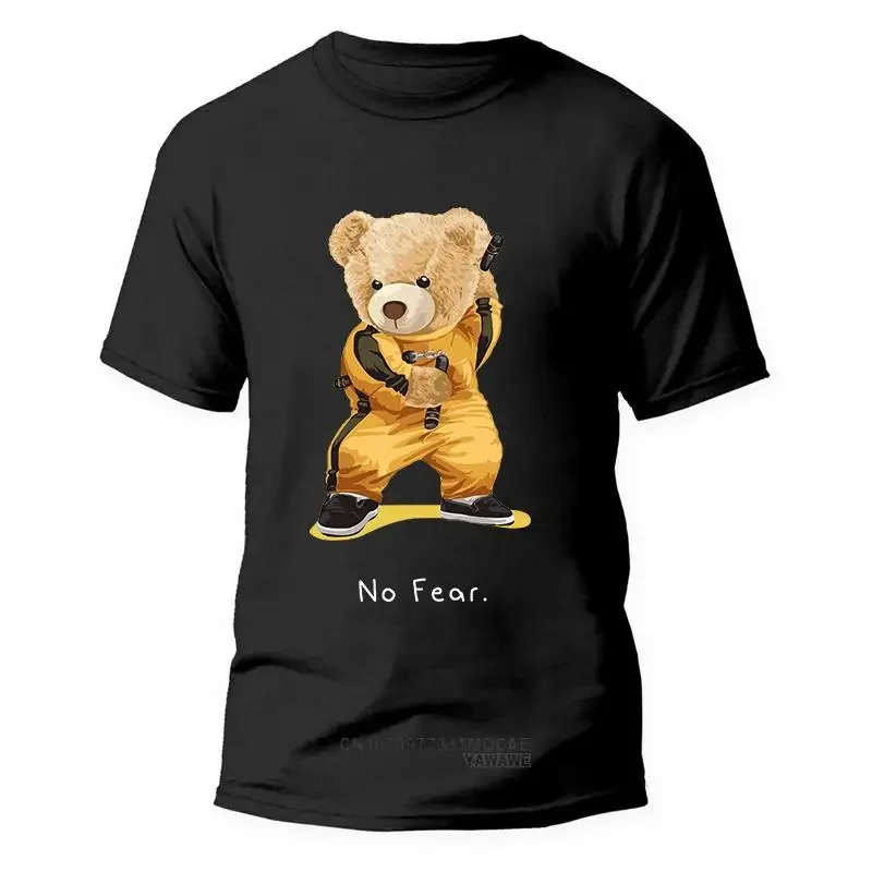 Casual Women Men Printed Cute Tops Creativity  Kung Fu Teddy Bear Graphic  T Shirt Hip Hop Short Sleeve Loose Couple TShirt