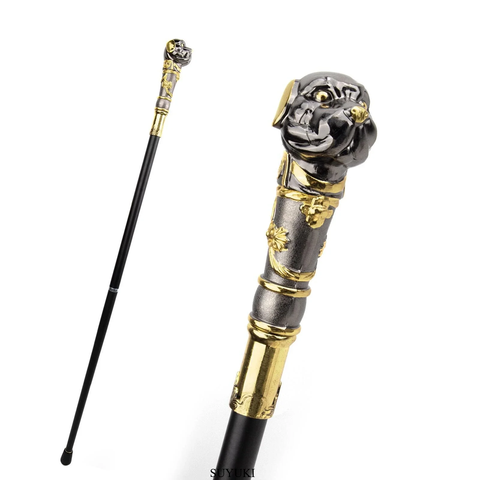 

Black Gold Bulldog Cane Luxury Metal Scepter Holiday Party Decoration Cosplsy Props Double Section Gentleman Cane Event Carnival