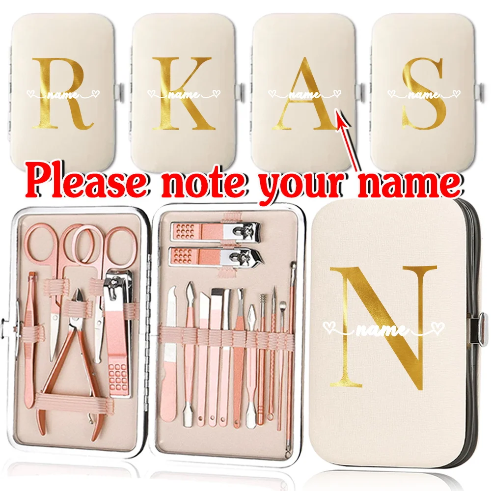 

Customized Name 18Pcs Nail Clippers Manicure Set Portable Organizer Stainless Steel Cutter Box Pedicure Tool Kit Fingernail Suit