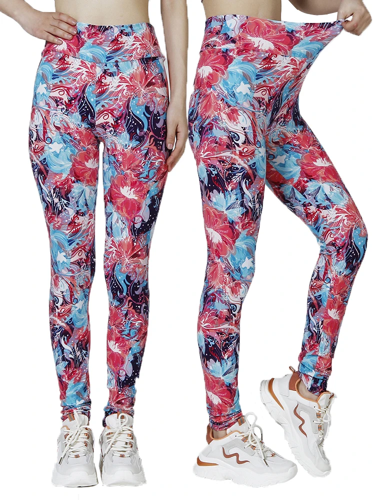 LJCUIYAO Fitness Yoga Big Red Floral Print Leggins High Waist Ladies Pencil Pant Plus Size Stretchy Women Clothes Leggings S-2XL