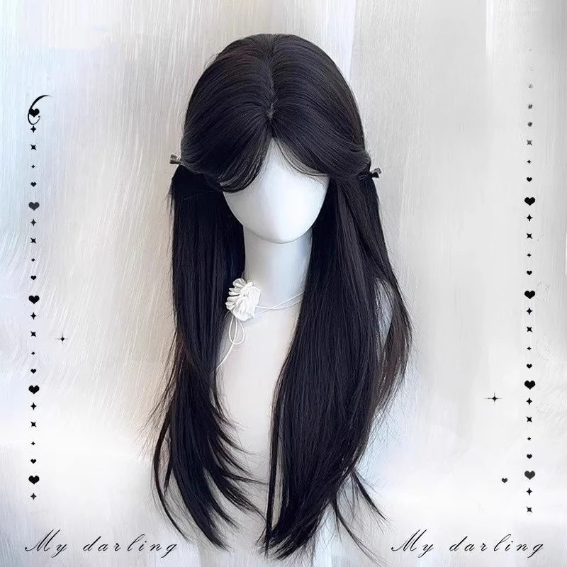 

Парик темный чай средняя челка высокого уровня длинные прямые волосы Лолита имитация волос натуральный повседневный полный головной убор женский jk