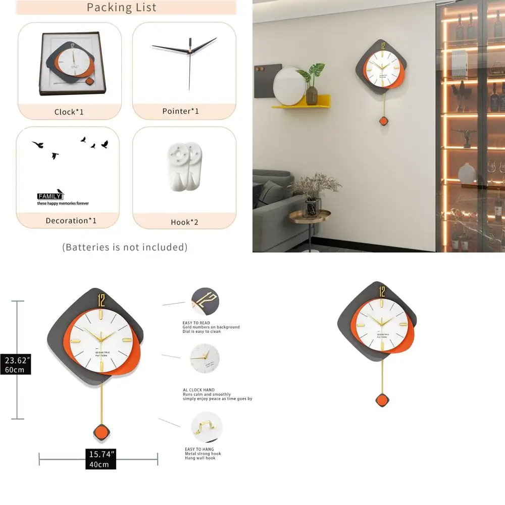 

Современные большие настенные часы для декора гостиной, деревянные, бесшумные, с маятником, на батарейках, без звукового отклика, для кухни