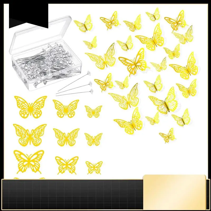 

198Pcs Bouquet Corsages Pins For Flower And 3D Golden Butterfly Stickers Set Flower Diamond Pins Floral Accessories-N37R
