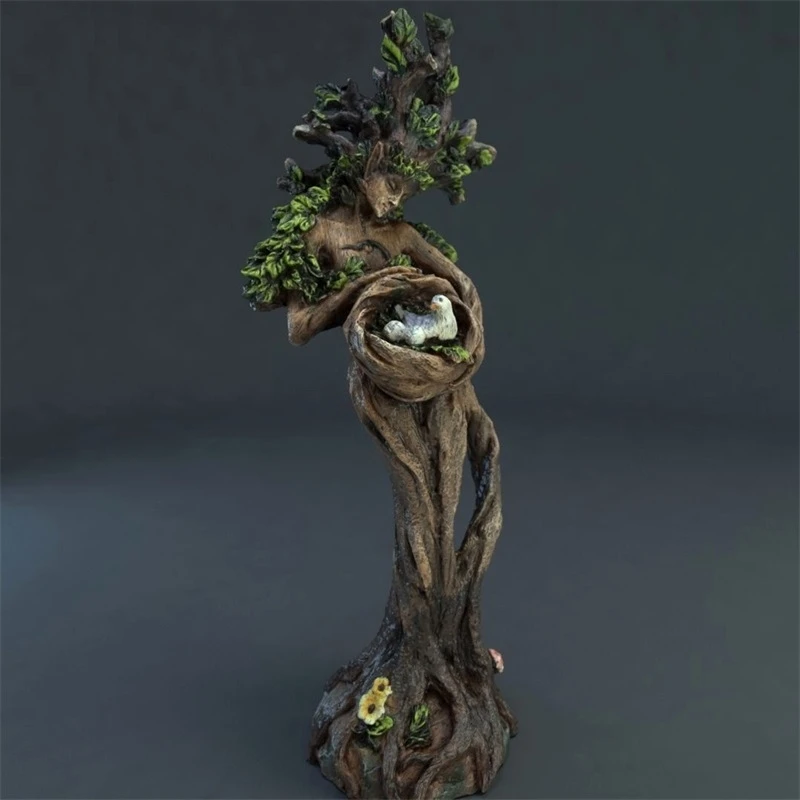 Artistic Conception Dryad Miniature Resin Forest Nymph Figurine Mythology Goddess Character Decor Bird Nest Ornament Handicraft