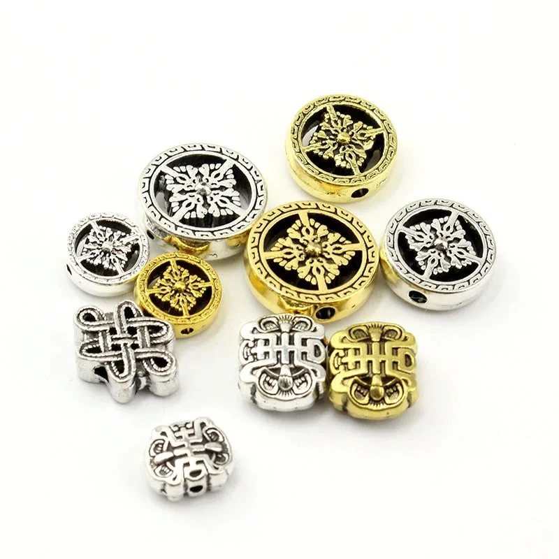 10 Stück 12/16/18 mm tibetisches Silber vergoldetes Metall Blumen-Abstandsperlen Charm für Schmuck, Armbandherstellung, DIY handgefertigte Accessoires – Detail 3