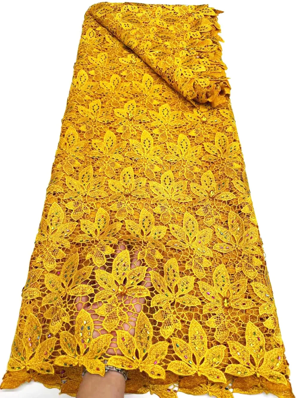 

Luxury Guipure Lace Fabric With Hand-Positioned Drills & Lavish Large Rhinestone Texture Embroidered High Quality Fabrics CO1208