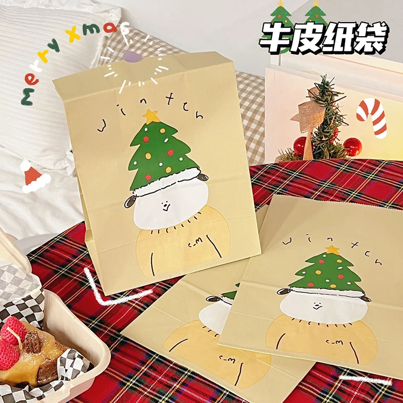 10Pcs/Lot 27x18x10cm Christmas Gift Packaging Bags Cute Christamas   Paper Gift Bags Thicken Party Cookies Candy Bags