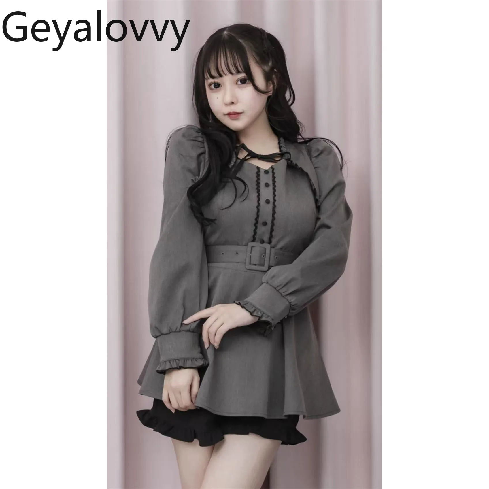 ชุดเซ็ตเสื้อแขนยาวผูกโบว์แบบญี่ปุ่น + กระโปรง แฟชั่นลำลอง สไตล์หรูหรา ชุดสองชิ้นสำหรับผู้หญิง ฤดูใบไม้ผลิ ฤดูใบไม้ร่วง