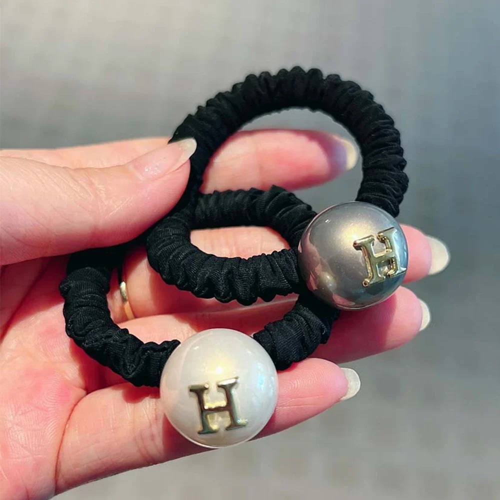 패션 원형 진주 H 편지 헤어 밧줄 우아한 헤어 넥타이 탄성 여성 헤어 밴드 포니 테일 홀더 고무 밴드 헤어 액세서리