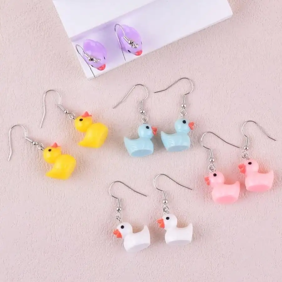 1/5/10/20/50/100pcs Colorful Lovely Duck Design Dangle Earrings Set Cute Y2K Style Resin Jewelry Girlish Ear Ornaments Female Gi