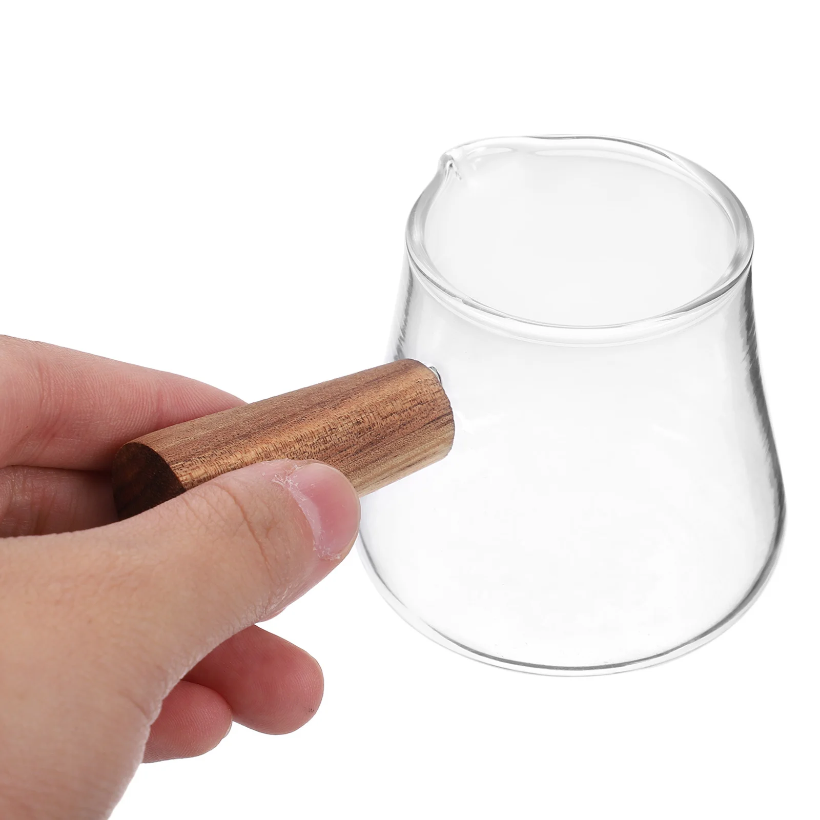 

Glass Coffee Creamer Pitcher Wood Handle Practical No Drip Mouth Perfect for Milk Creamer and Espresso